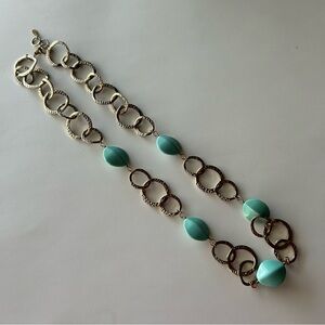 Kenneth Jay Lane Silver Tone Open Circle Blue Beads Necklace